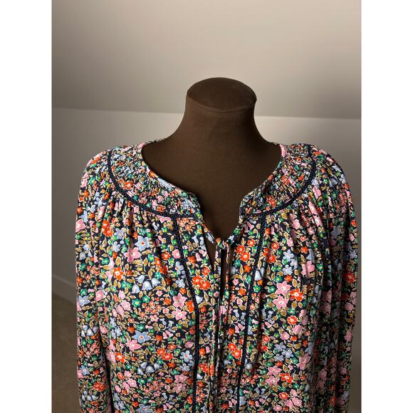 Boden Women's Black Floral Long Sleeve Georgia Smocked Jersey Top Size 12 Boho - Picture 6 of 9